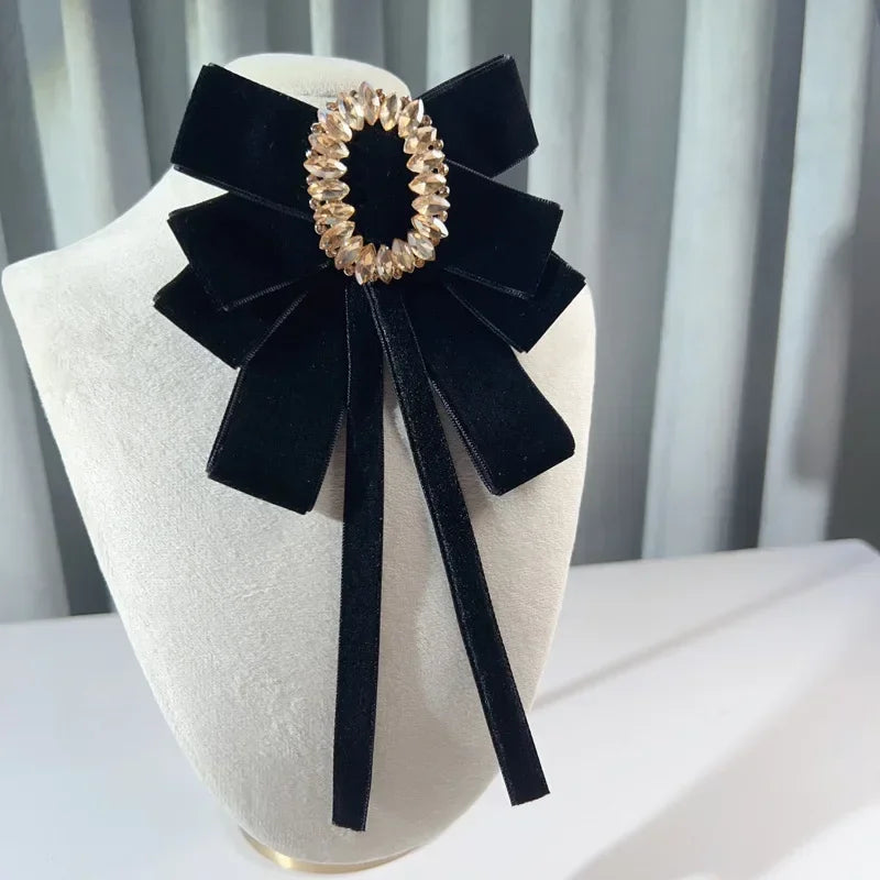 Elegant Retro Velvet Crystal Double Bow Brooches Bazaare Mart Velvet Crystal Double Bow Brooches