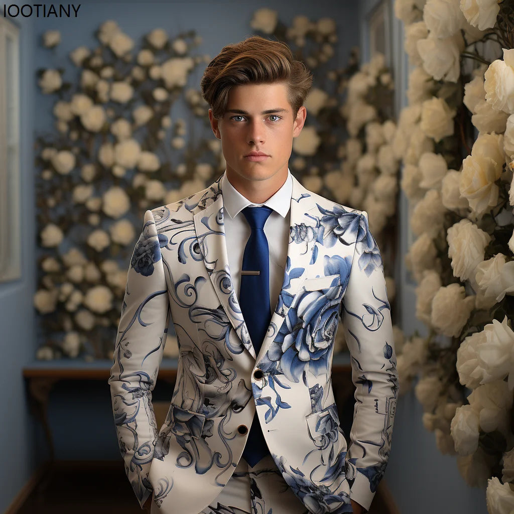 Men's Floral Print Suit Jacket