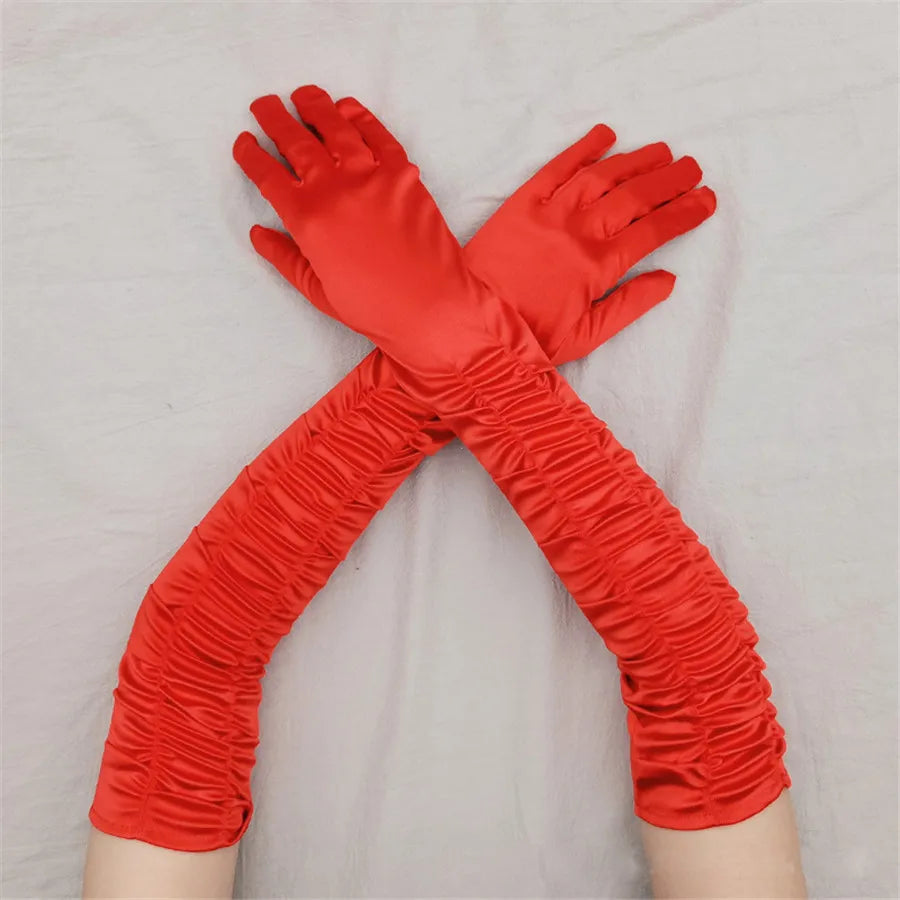 Satin Pleated Opera Gloves red Bazaare Mart Satin Opera Gloves