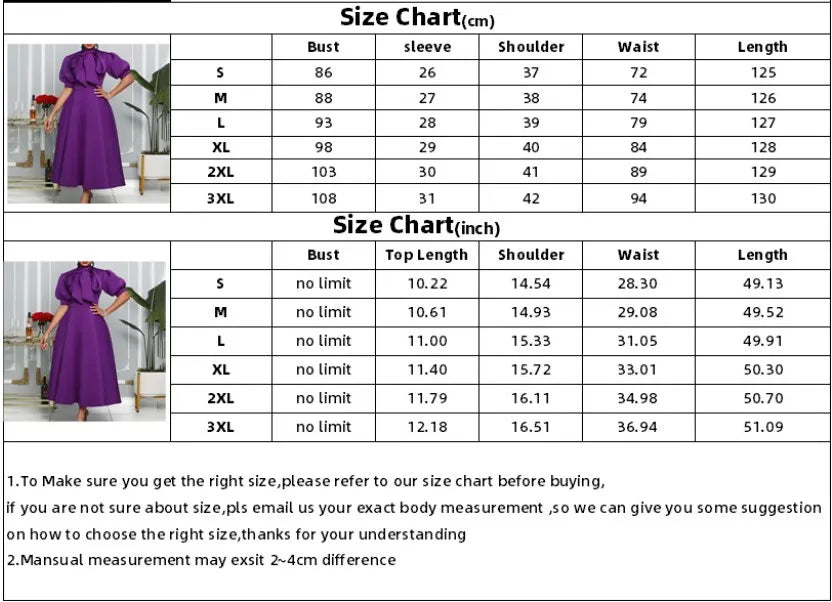 Elegant Solid Color Bow Short Puff Sleeve Full Skirt Midi Dress