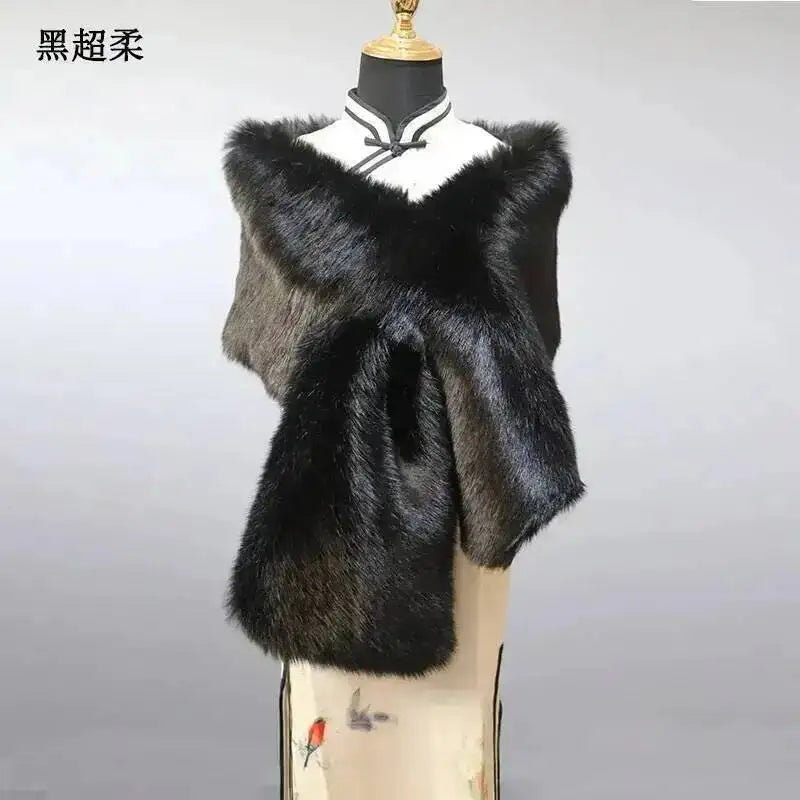 Faux Fur Stole Black fox Bazaare Mart Faux Fur Stole