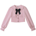 Jirai Kei 2 PCS Lolita Dress Set Pink Black Bow Ruffle Blouse Lace-up Skirt Japanese Japanese Harajuku Sweet Outfits for Women Blouse Bazaare Mart