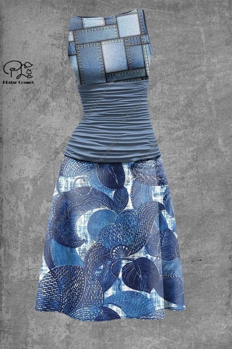 Women's 3D Print Sleeveless Fit & Flare Dress – Nature Pattern Dress