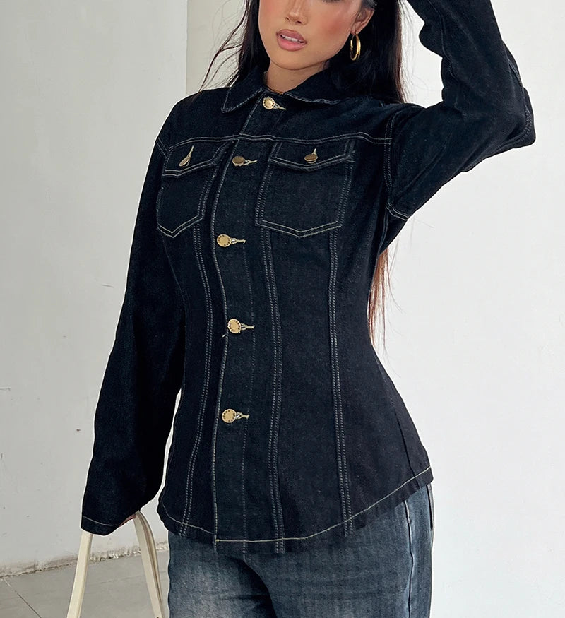 Vintage Midnight Blue Denim Button-Up Shacket