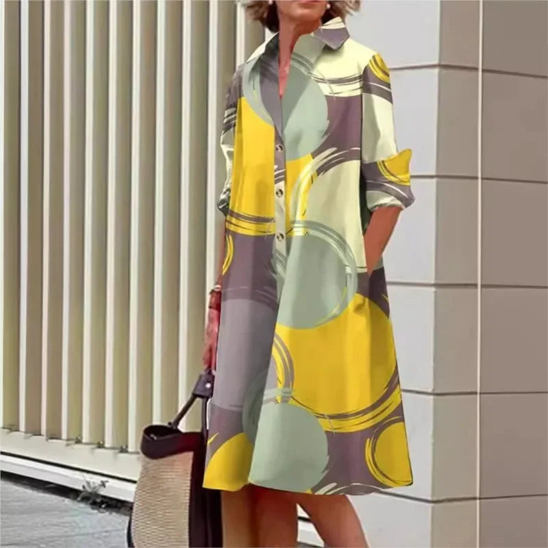 Retro Yellow and Green Abstract Blouse Dress Bazaare Mart Retro Shirt Dress