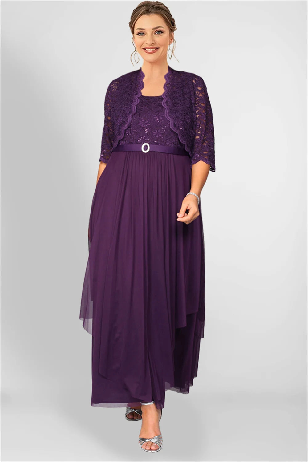 Formal Sequined Chiffon Pleated A-Line Maxi Dress Purple Bazaare Mart Formal A-Line Maxi