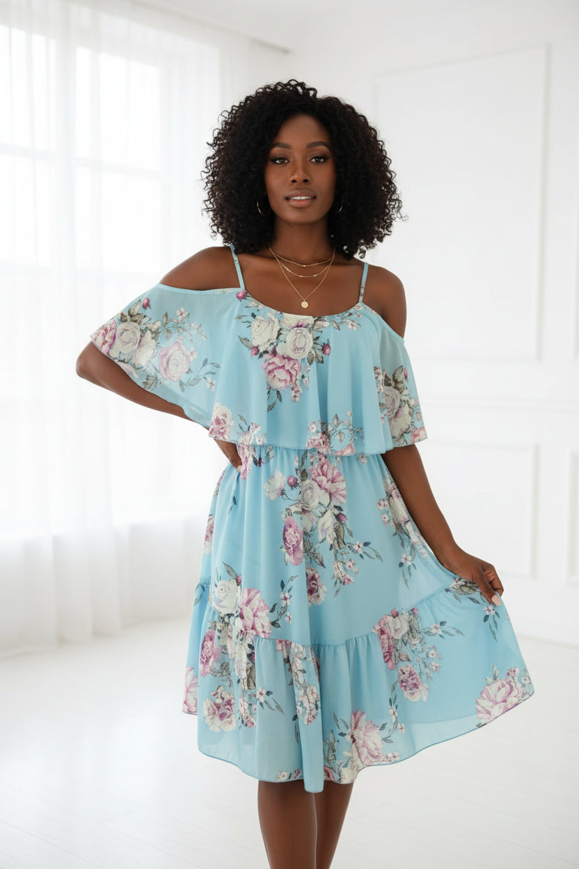Women's Summer V-Neck Sleeveless Sling Camisole Commuting Printed Chiffon Bohemian Floral Dress For Women Bazaare Mart
