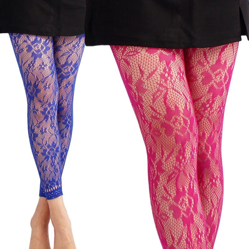 Colored Lace High Waist Footless Tights