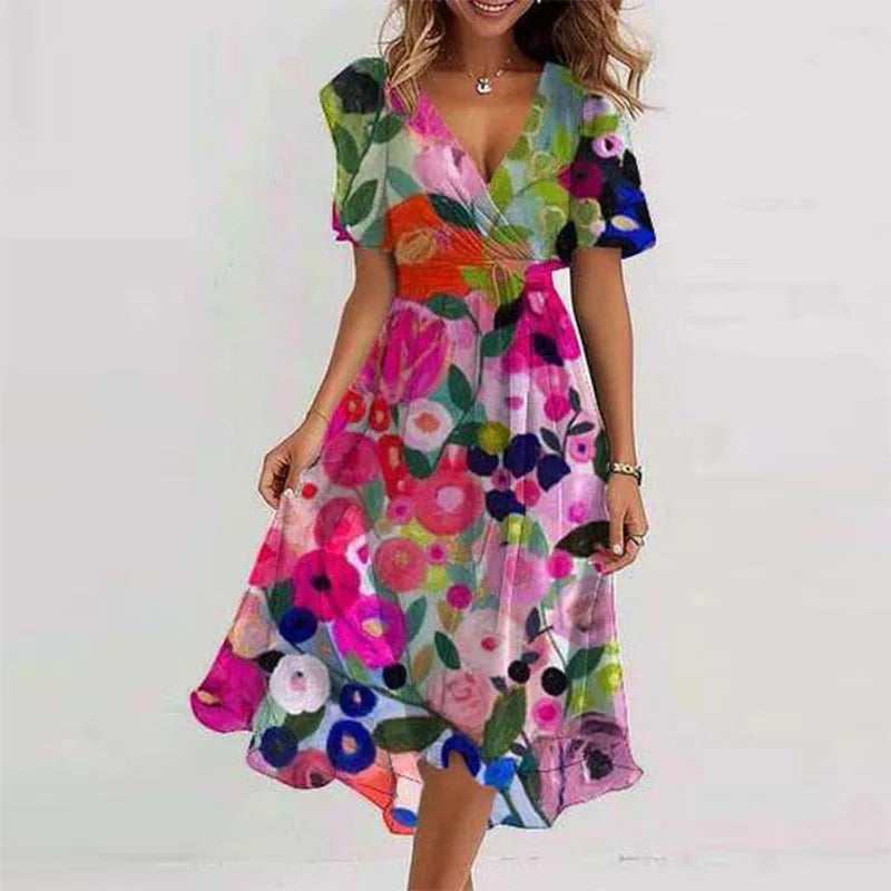 Elegant Floral Surplice Midi Dress Pattern 3 Bazaare Mart Surplice Midi Dress