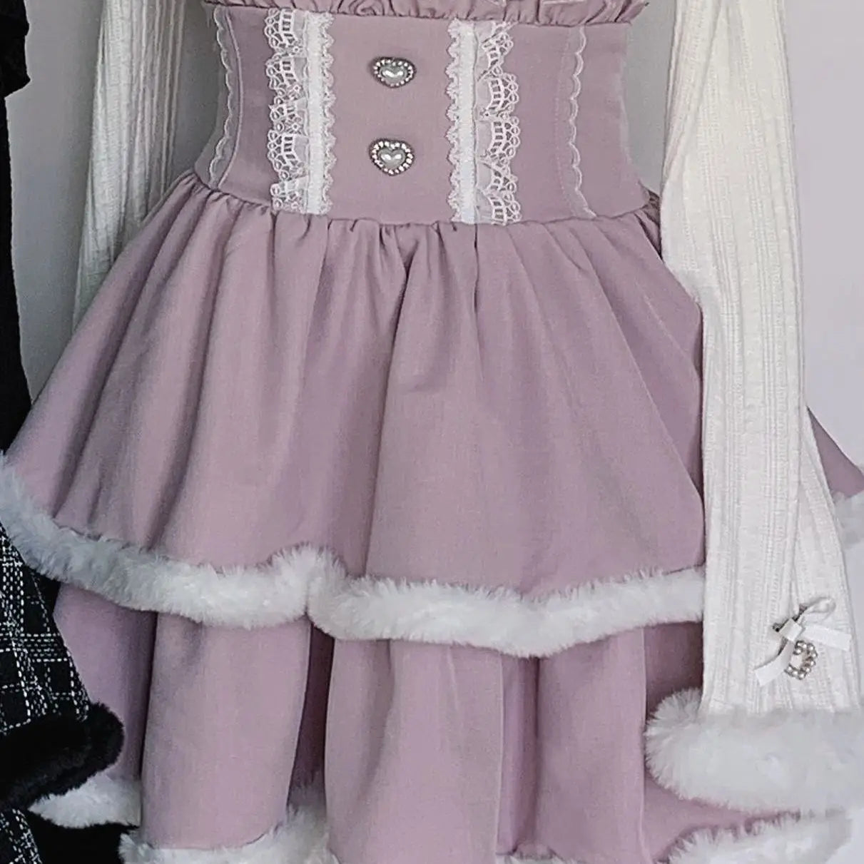 Jirai Kei Layered Skirt Outfit Lolita Y2K Pink Lace Pearl Long Sleeve Top Women Sweet Kawaii High Waist Japanese Style Xmas Set Pink Skirt Bazaare Mart