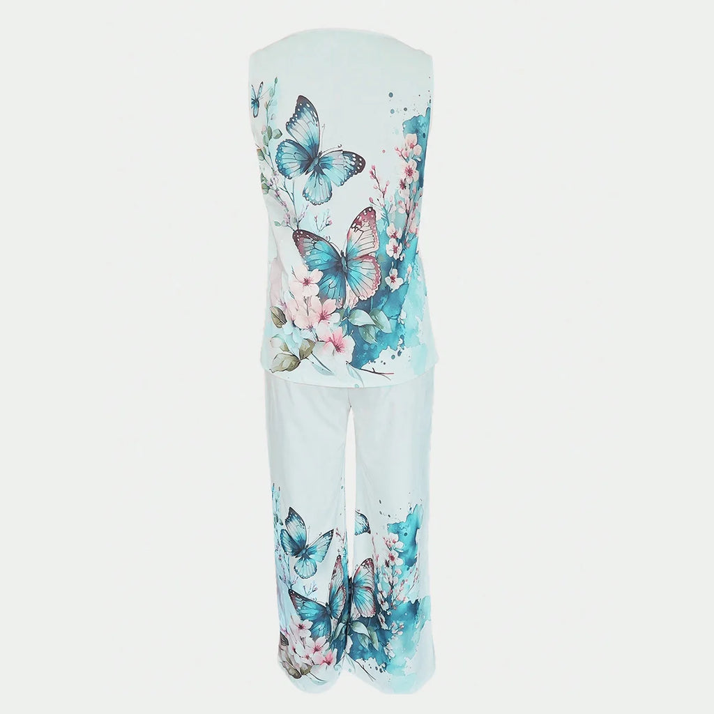 Simple Sleeveless Printed Vest Long Pants Set Women Summer Fashion Round Neck Casual T-Shirt Top Loose Pants Suit Clothes Bazaare Mart