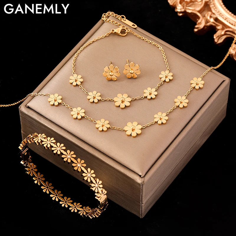 Gold Plated Stainless Steel Daisy Jewelry