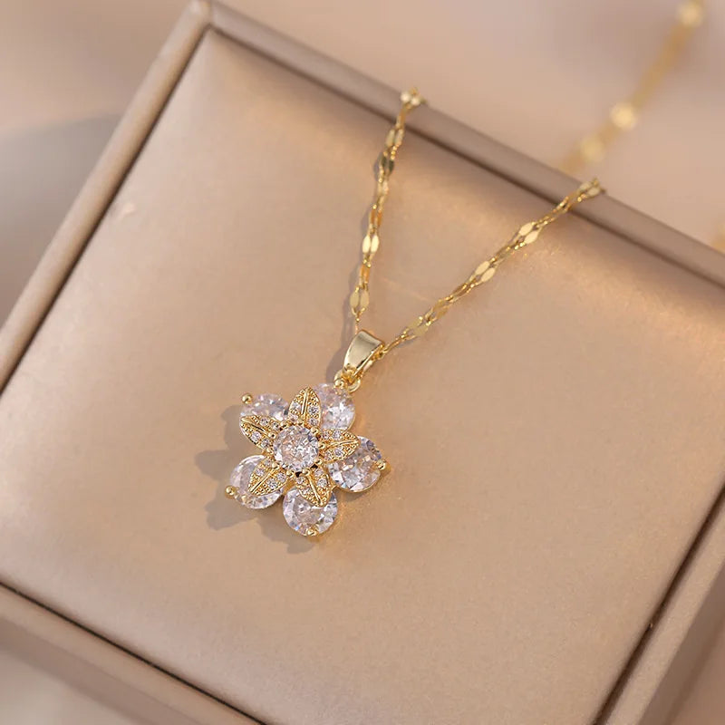 Romantic CZ Flower Pendant Necklace 8 Bazaare Mart Romantic CZ Flower Pendant Necklace