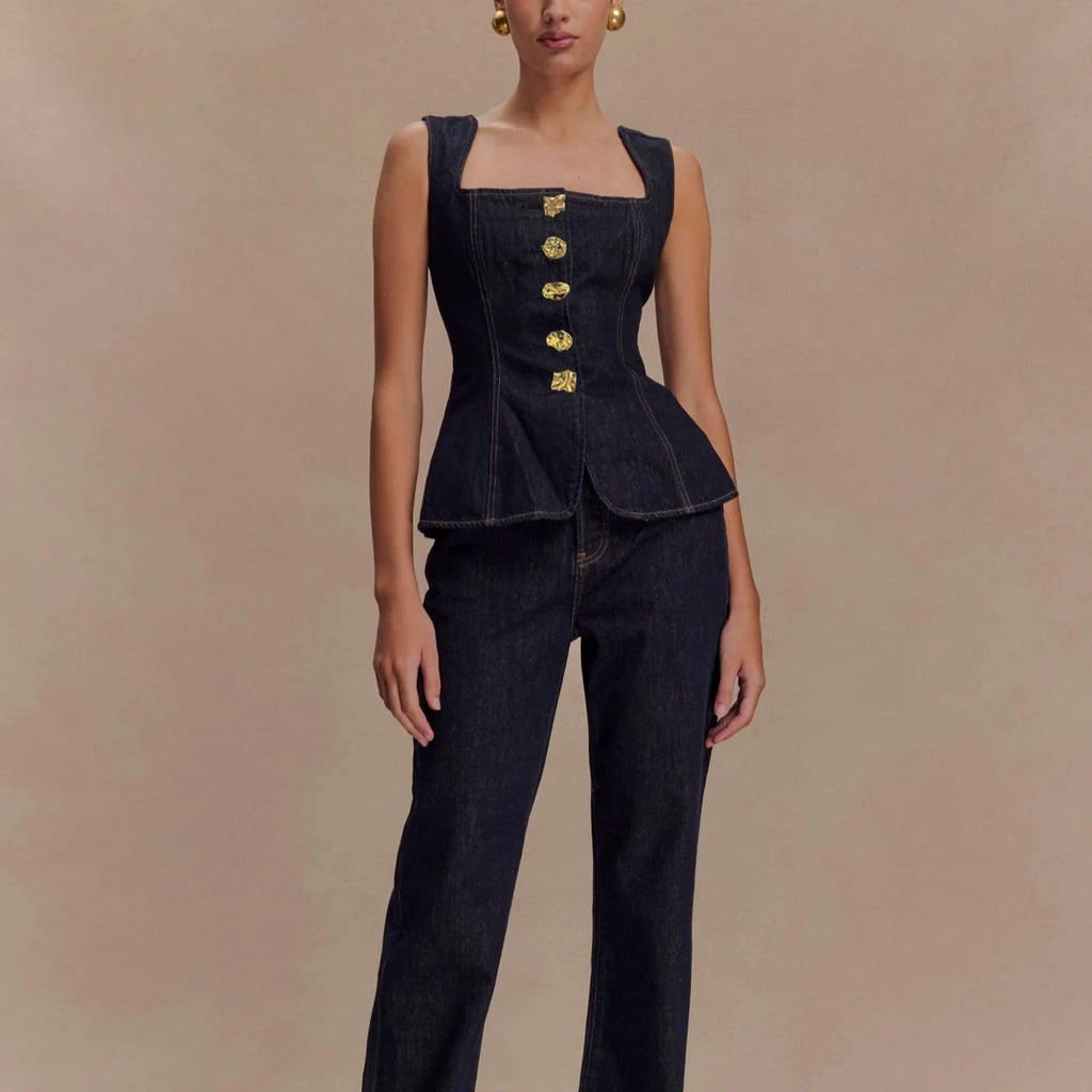Dark Blue Denim Pant Set