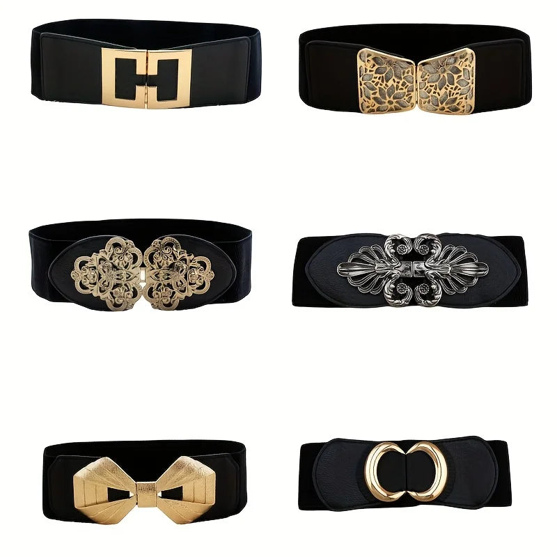Vintage Buckle Wide Elastic Black Belt Bazaare Mart Wide Belt