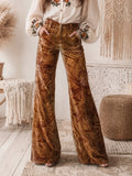 Vintage Velvet Paisley High-Waist Bell Bottom Slacks