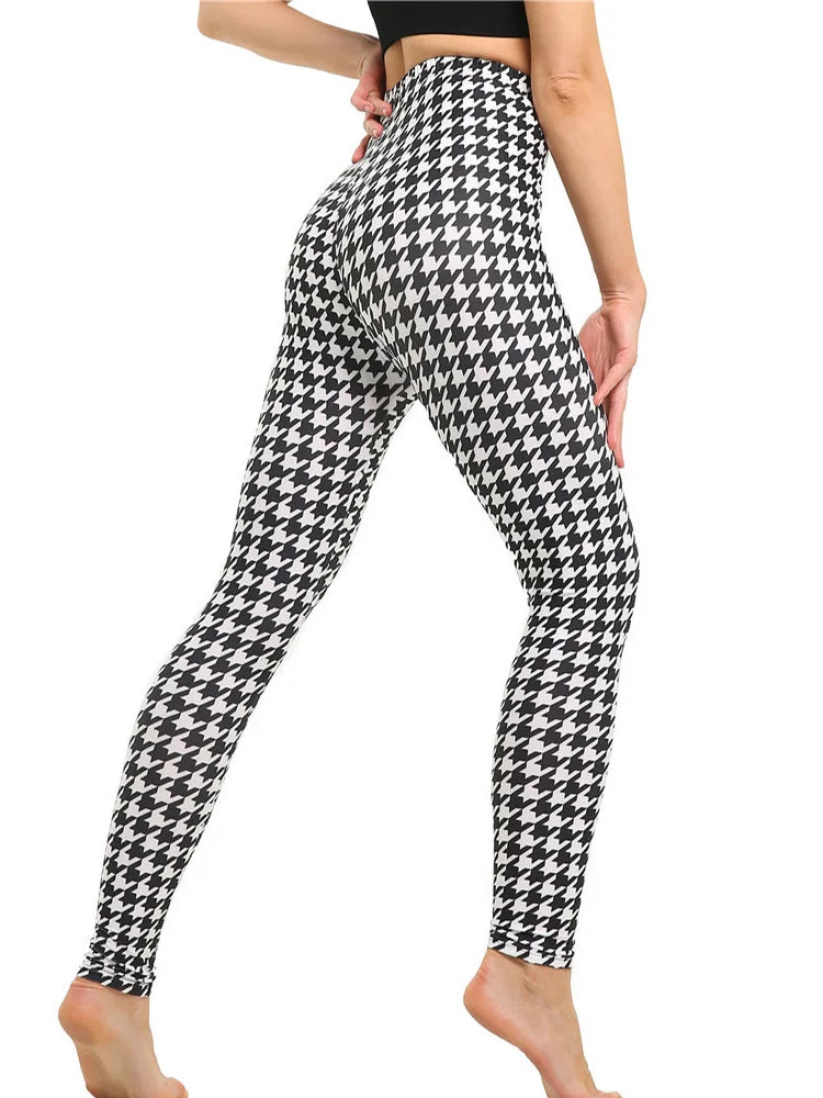 Women's Printed Leggings – Stretch Ankle-Length Fashion Leggings with Unique Pattern Designs PD150Houndstooth Bazaare Mart Leggings