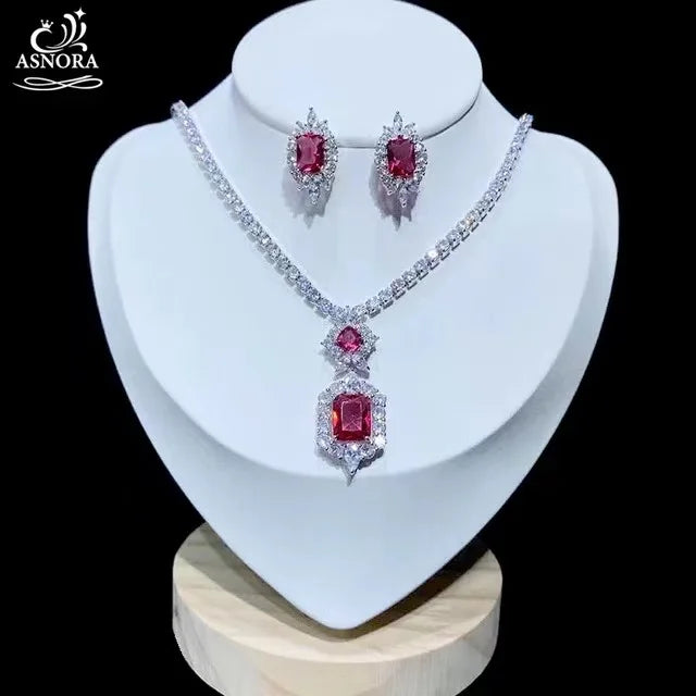 CZ Jewelry Set Rust Red clear Bazaare Mart Statement Jewelry Set