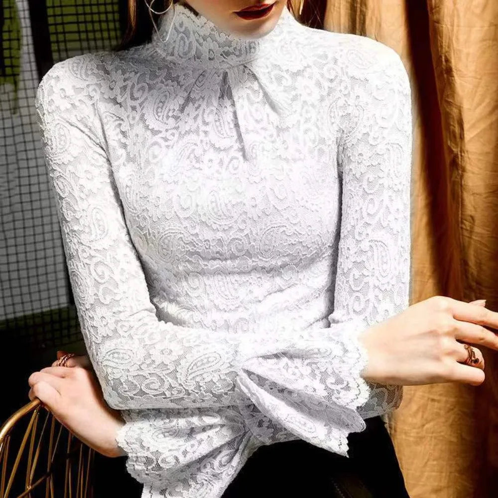 Lace Turtleneck Long Bell Sleeve Bazaare Mart Lace Turtleneck Long Bell Sleeve