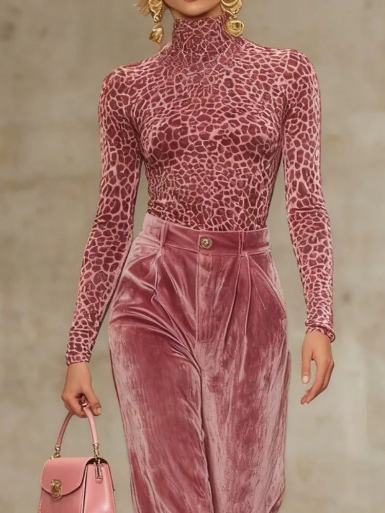 Pink Leopard Print High-Neck Top Bazaare Mart Pink Leopard Print High-Neck Top