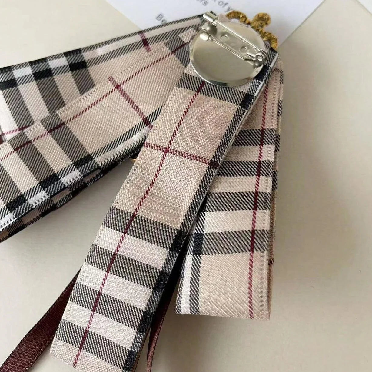 Women's Vintage Plaid Cameo Bow Tie Bazaare Mart Lady's Bowtie