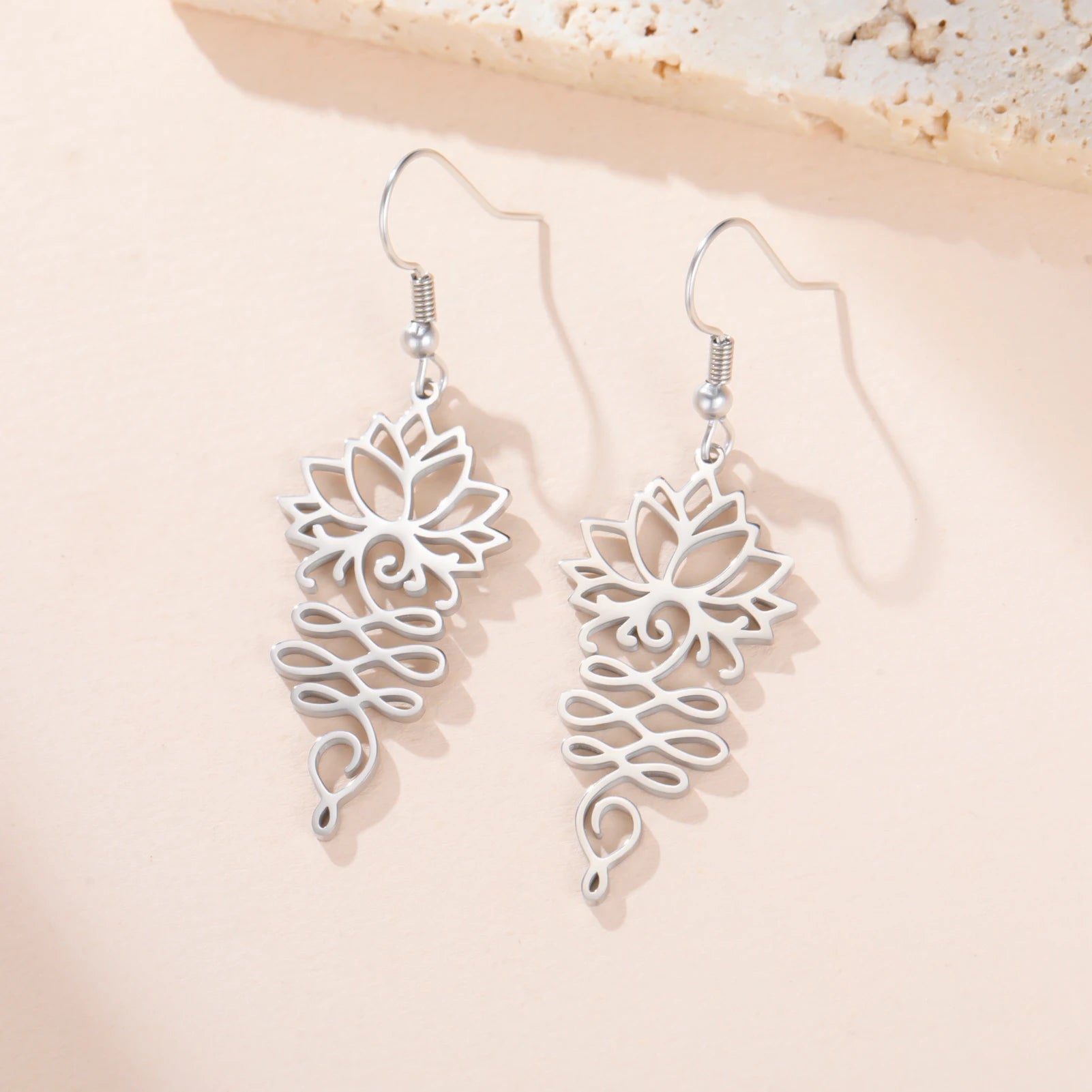 Hollow Lotus Flower Drop Earrings