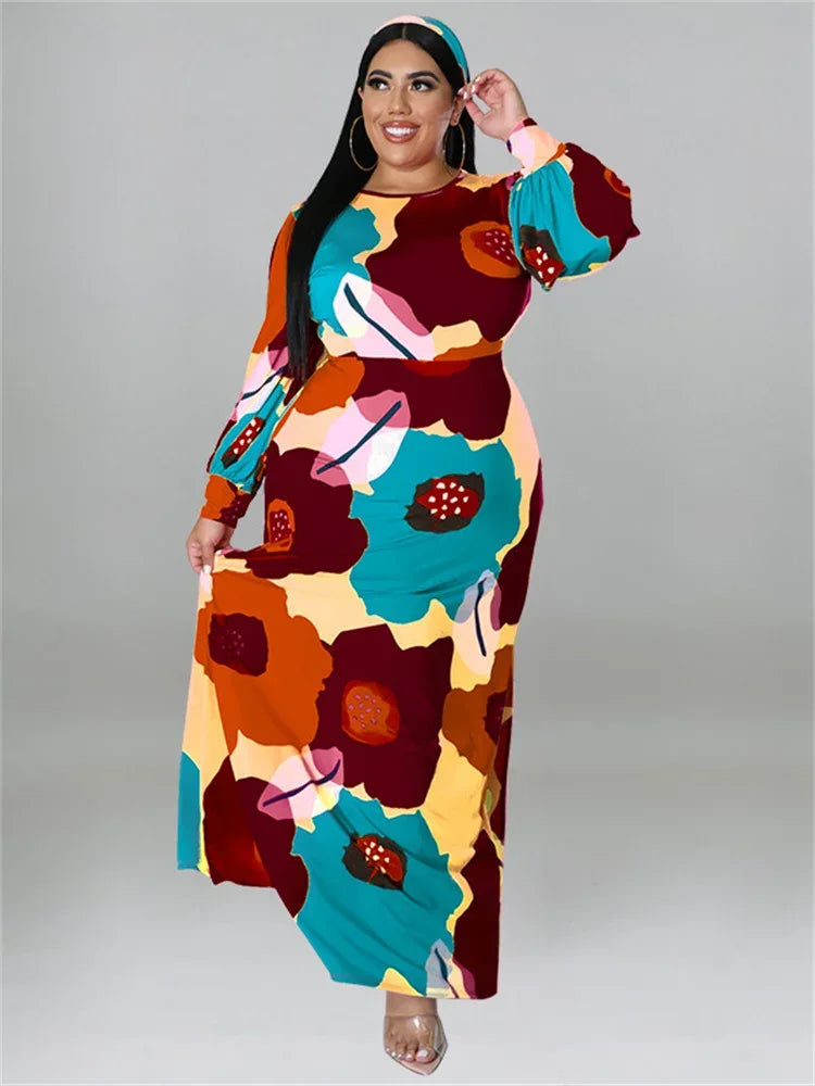 Colorful Long Sleeve Large Print Flower Maxi Dress Bazaare Mart Colorful Long Sleeve Large Print Flower Maxi Dress