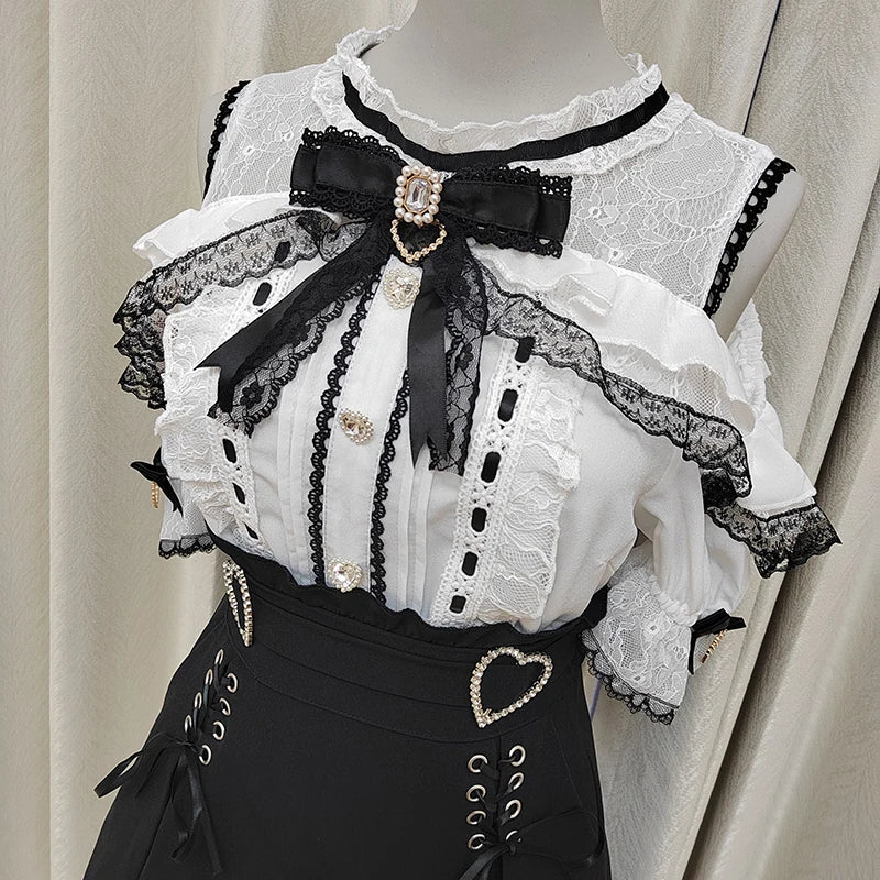 Women's Kawaii Lolita Blouse – Japanese-Inspired Peter Pan Collar Shirt with Lace & Bow Details Bazaare Mart Blouse