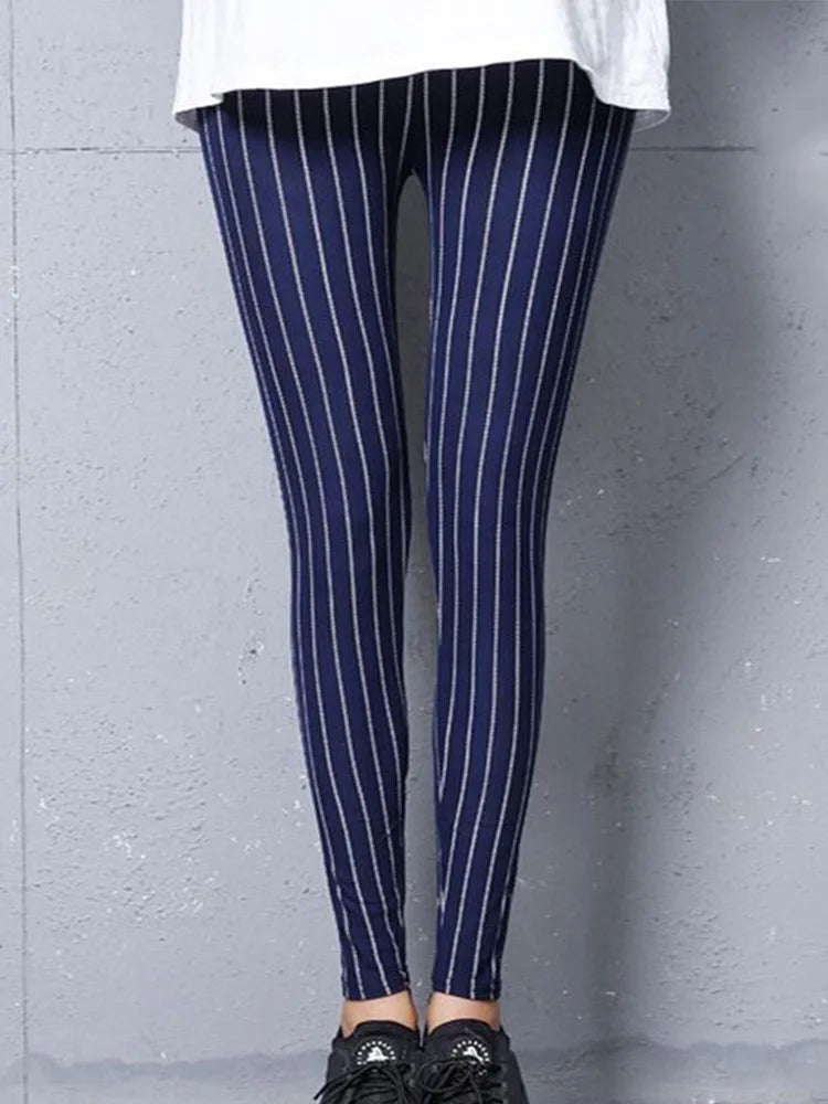 Women's Printed Leggings – Stretch Ankle-Length Fashion Leggings with Unique Pattern Designs PD156blue stripes Bazaare Mart Leggings
