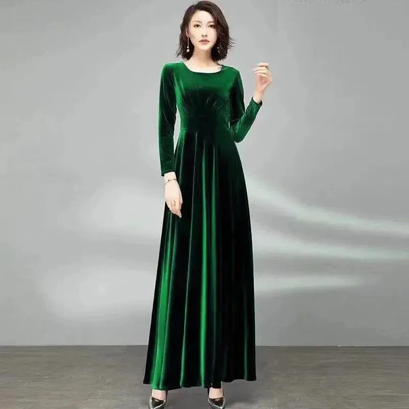 Long Sleeve Velvet Maxi Dress Emerald green Bazaare Mart Long Sleeve Velvet Maxi Dress