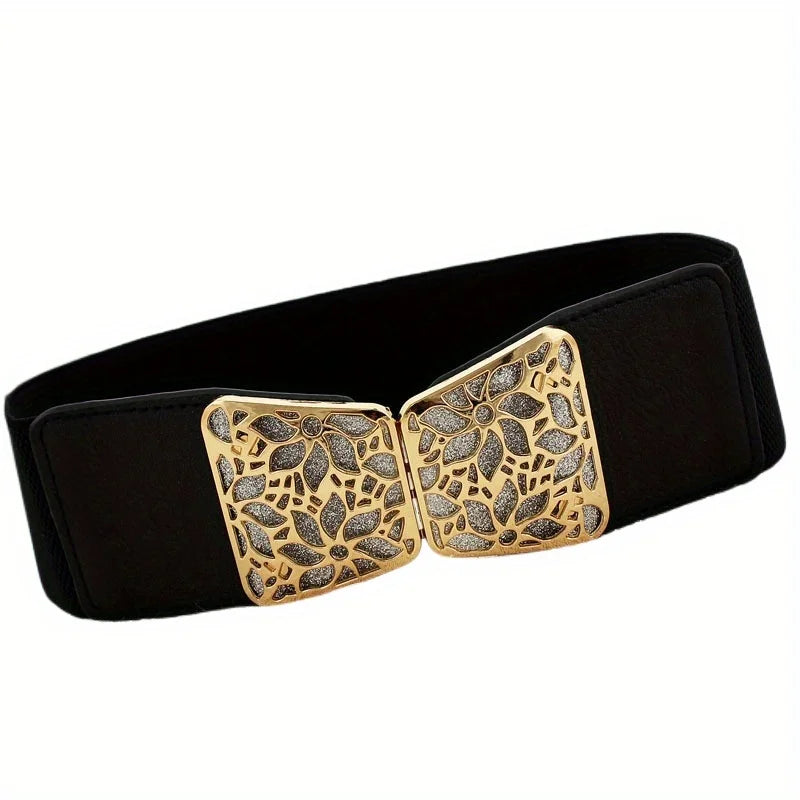 Vintage Buckle Wide Elastic Black Belt EL72 Bazaare Mart Wide Belt