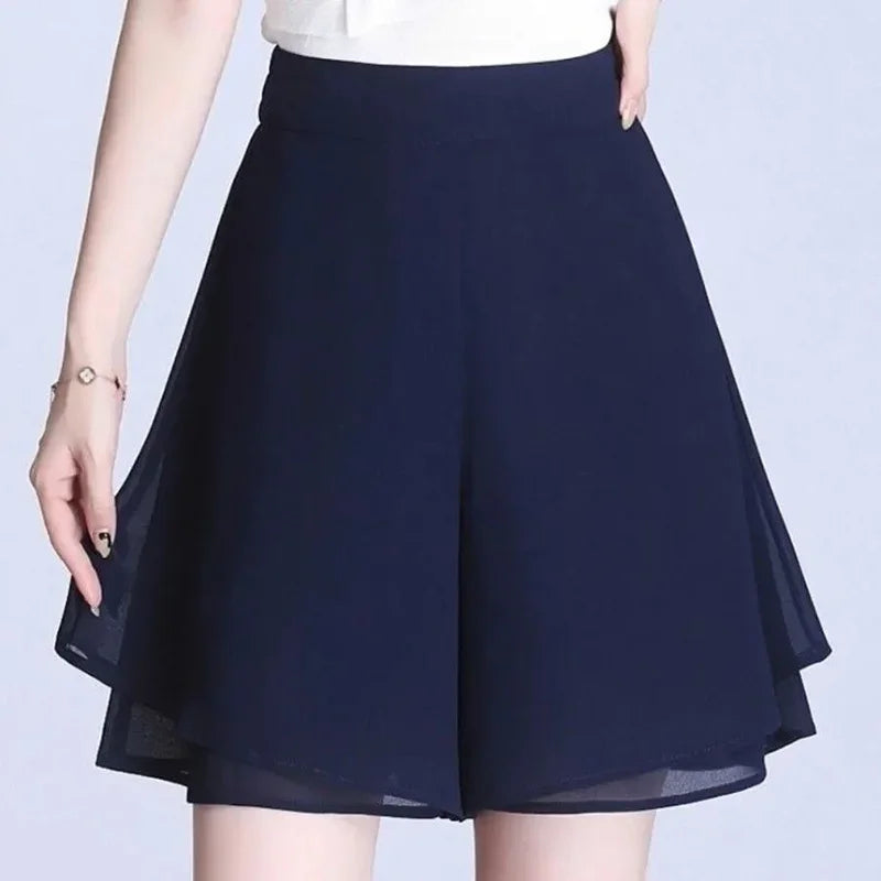 Elegant Solid Color Loose Elastic High Waist Folds Ruffles Capris Women's New Office Lady Commute Irregular Casual Pants Bazaare Mart