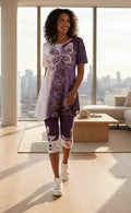 Plus Size Blue Butterfly Print 2-Piece Set | Women's Summer Tunic Top & Capri Leggings Outfit Purple Bazaare Mart 2pc. Capris Outfit