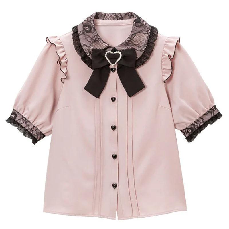 Women's Kawaii Lolita Blouse – Japanese-Inspired Peter Pan Collar Shirt with Lace & Bow Details 10 shirt Bazaare Mart Blouse
