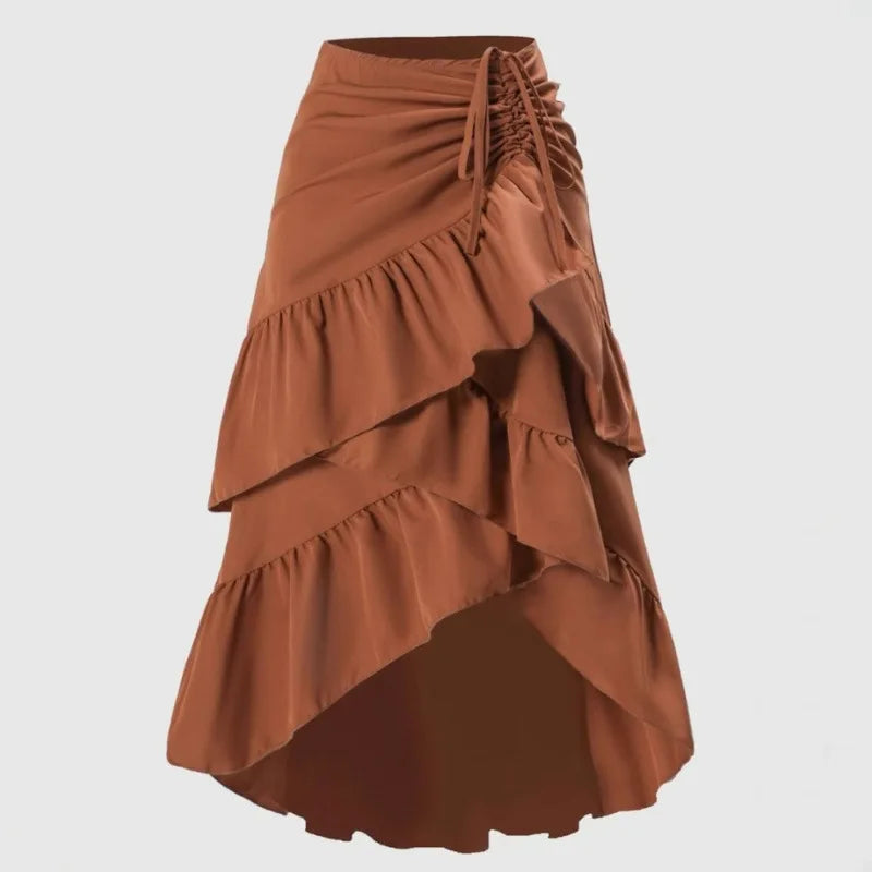 Sinched Ruffled Tiered Layered Skirt Brown Bazaare Mart Wrap Sinched Ruffled Skirt