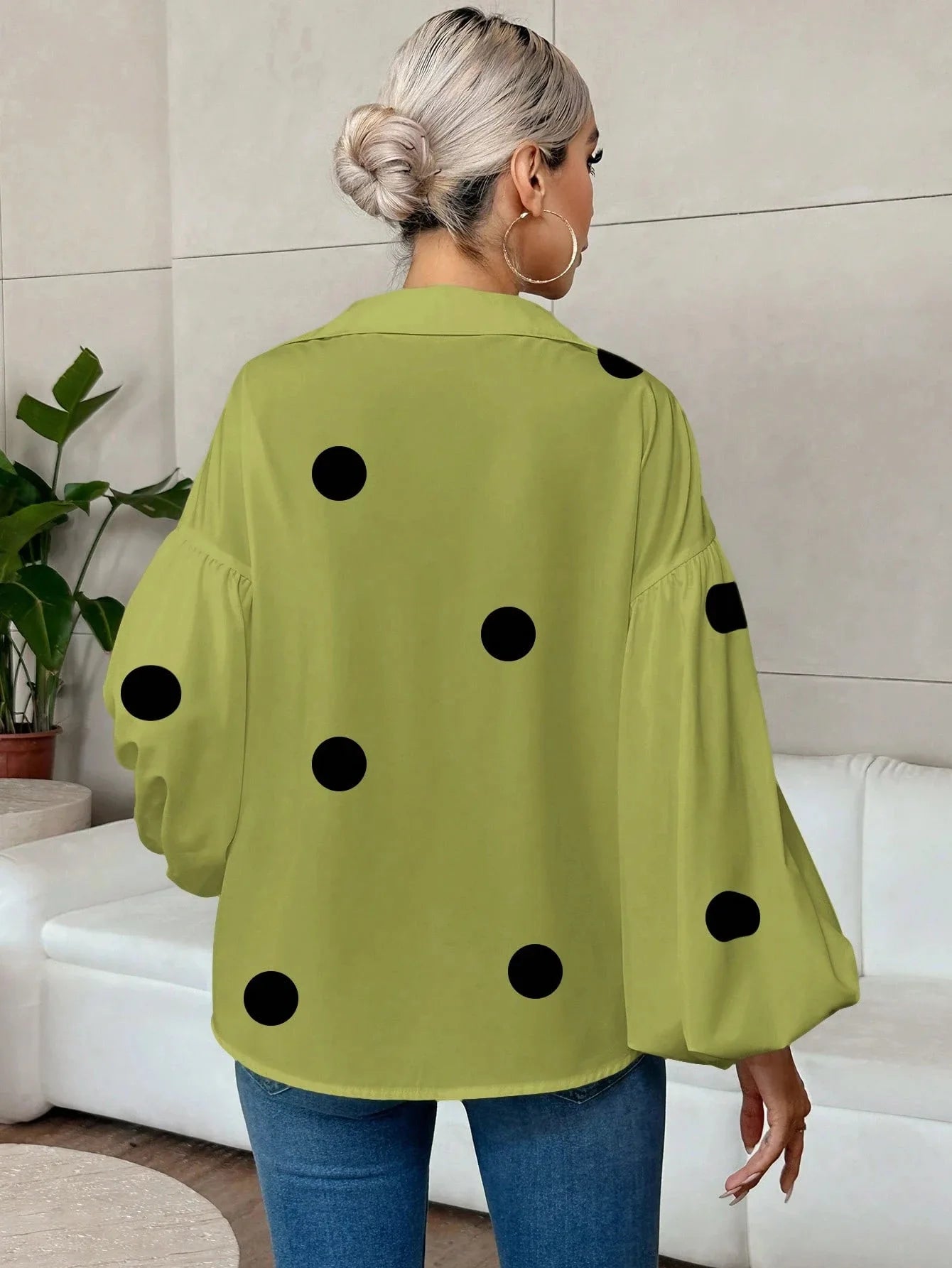 Boho Women's Blouses Spring Fall New Fashion French Polka Dot Half-neck Design Loose Puff Long-sleeve Top Casual Shirts Women Bazaare Mart
