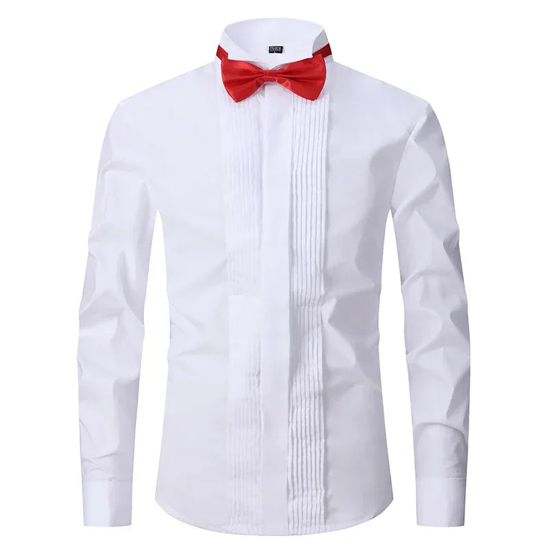 Solid Color Wing Tip Collar French Cuff Tuxedo Shirt Bazaare Mart Formal Dress Shirt
