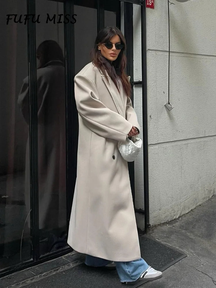 Women's Full Length Double Breasted Wool Coat