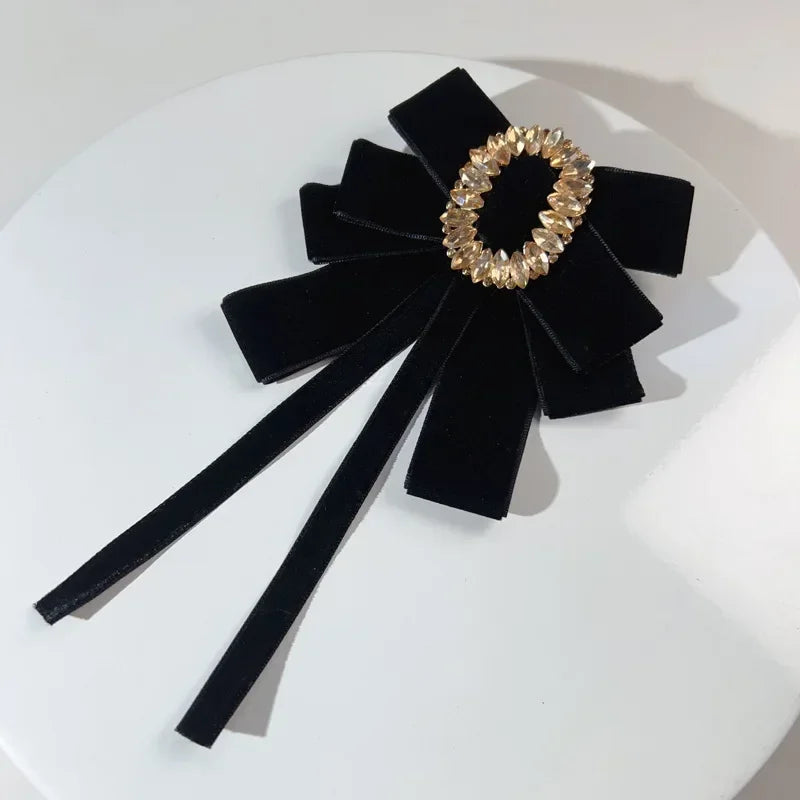 Elegant Retro Velvet Crystal Double Bow Brooches Bazaare Mart Velvet Crystal Double Bow Brooches