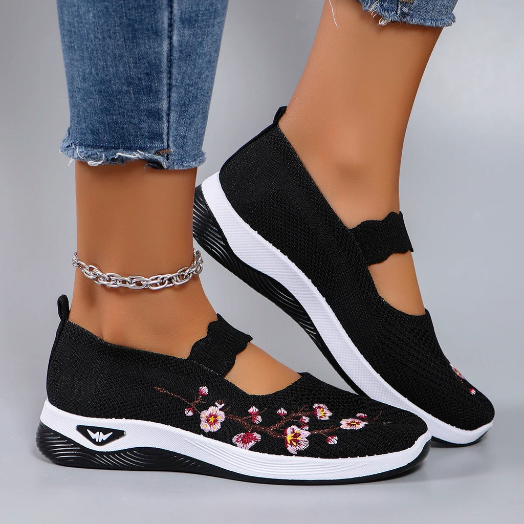 Floral Breathable Mesh Flat Shoes
