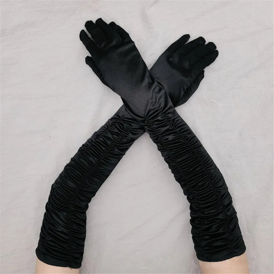 Satin Pleated Opera Gloves black Bazaare Mart Satin Opera Gloves
