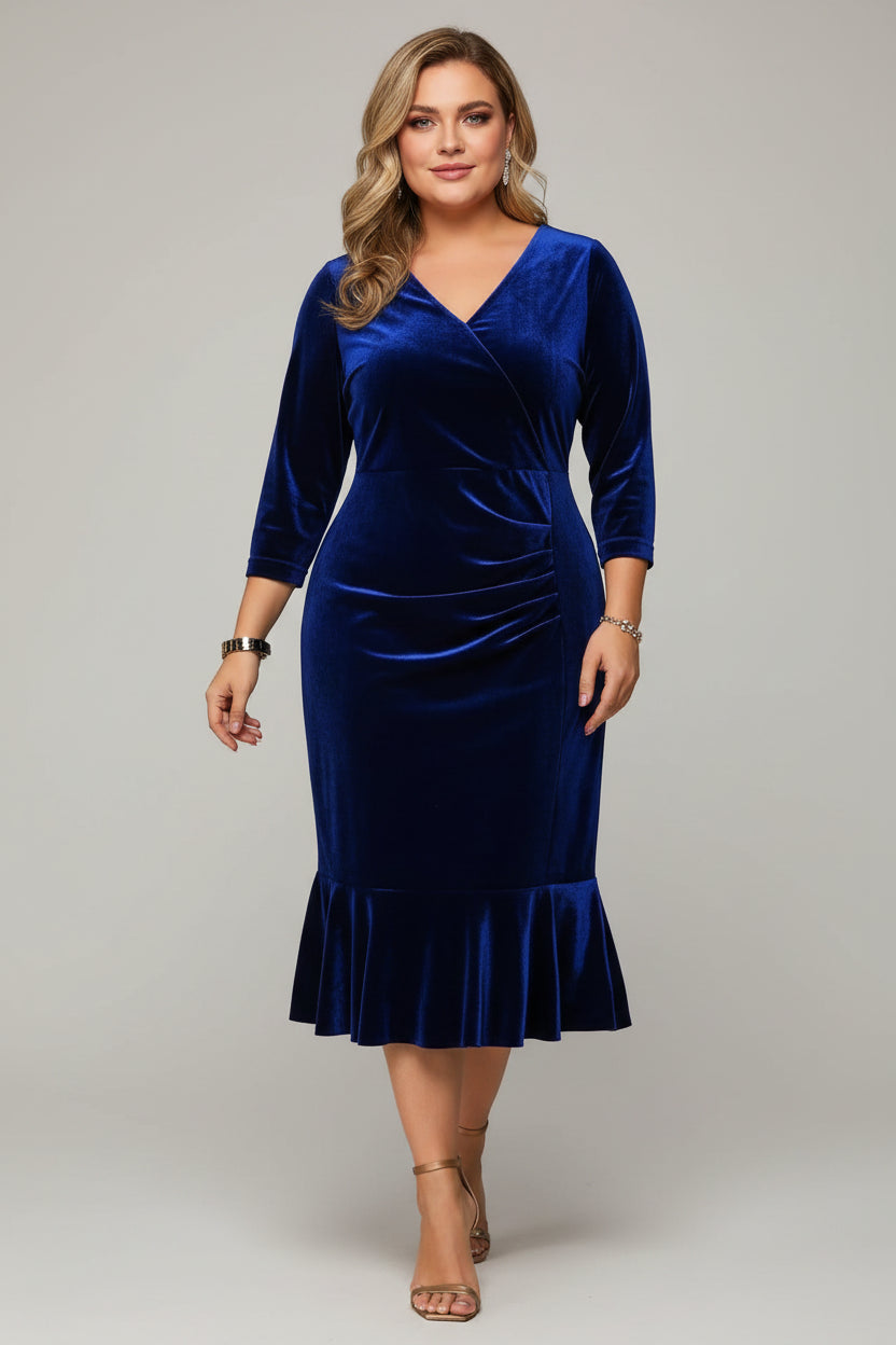 Elegant Plus Size Velvet Midi Dress