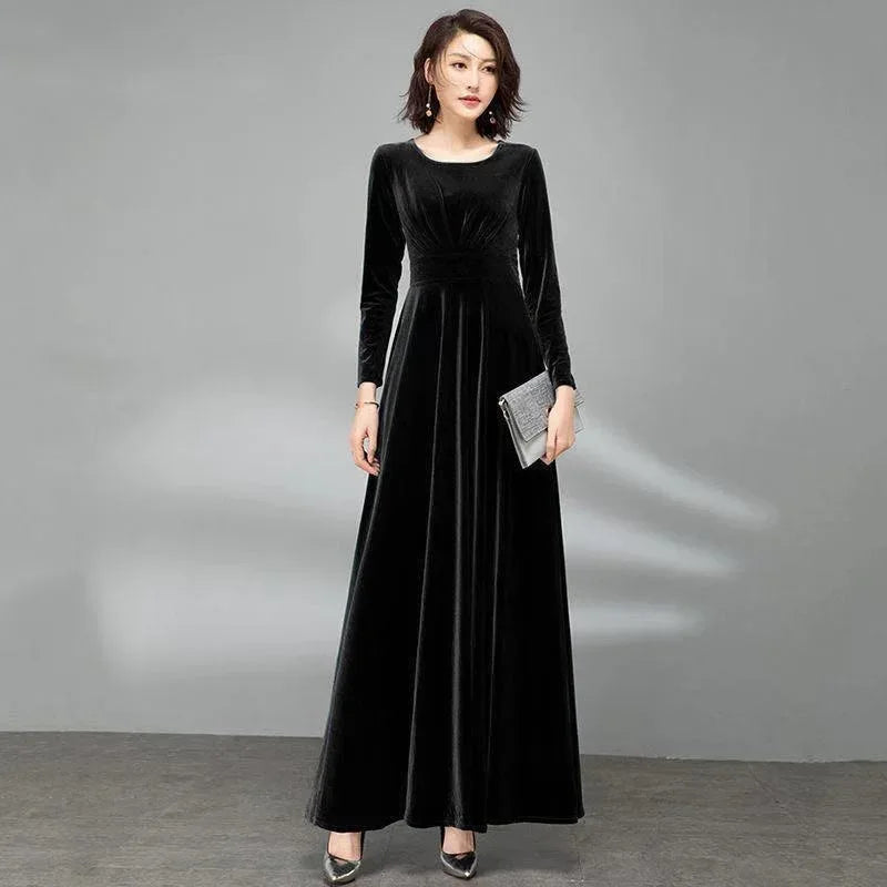 Long Sleeve Velvet Maxi Dress Bazaare Mart Long Sleeve Velvet Maxi Dress