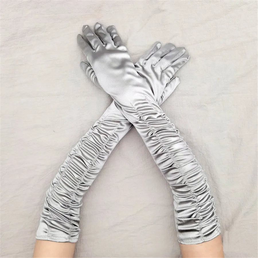 Satin Pleated Opera Gloves grey Bazaare Mart Satin Opera Gloves