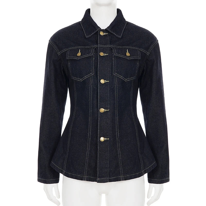 Vintage Midnight Blue Denim Button-Up Shacket