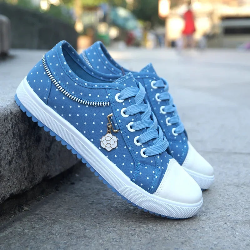 Unique Hollow Mesh Polka Dot Denim Sneakers