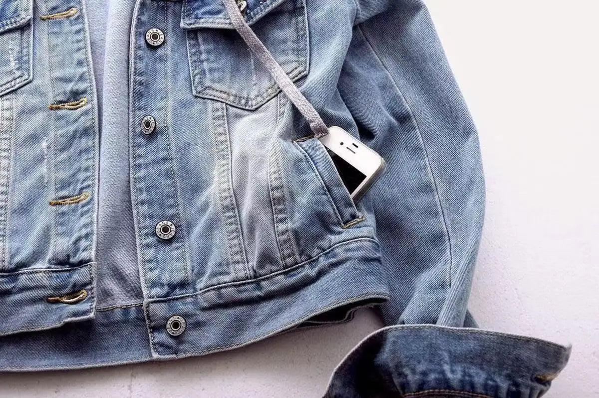 Women's Hooded Denim Jacket – Fleece-Lined Cropped Jean Jacket