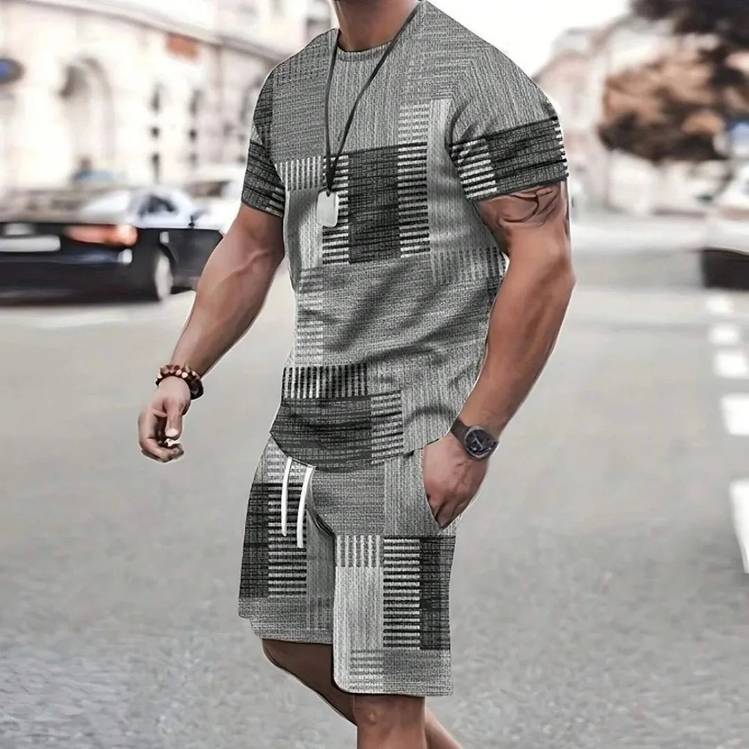 Men's Mesh Abstract Print Shorts Set