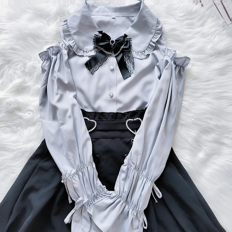 Women's Kawaii Lolita Blouse – Japanese-Inspired Peter Pan Collar Shirt with Lace & Bow Details Bazaare Mart Blouse