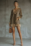 Leopard Print Mini Dress – V-Neck with Faux Fur Trim